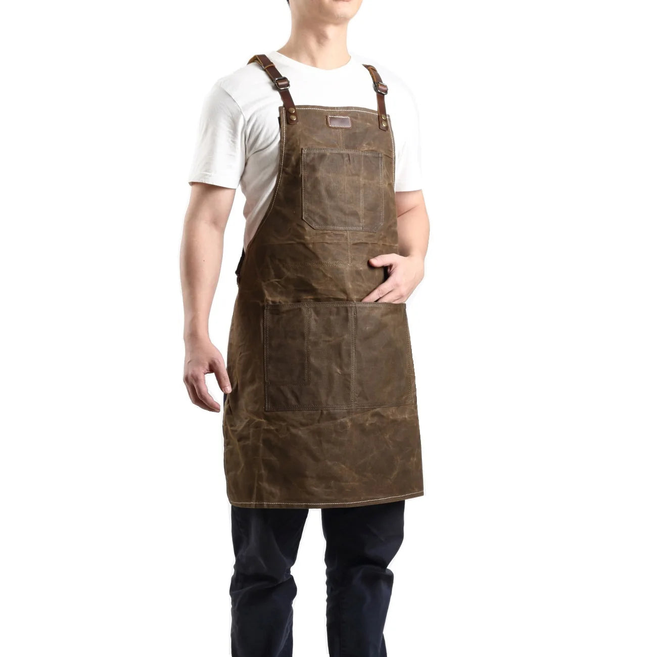 A015 Tool Apron Oil Wax Canvas With Leather Apron Gardening Aprons Tool Barbecue Barber Carpenter Painter Repairman's clothes