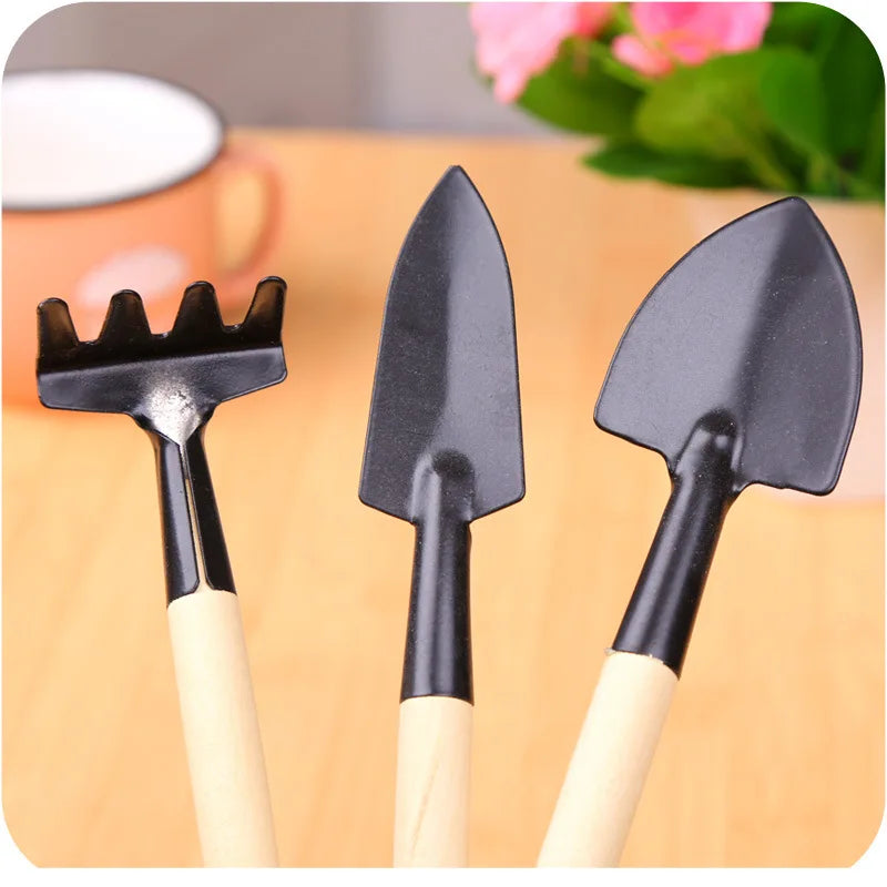 3pcs Mini Portable Gardening Tool Metal Head Shovel Rake Spade  Plant Garden Soil Raising Flowers Wooden Handle Tool Set