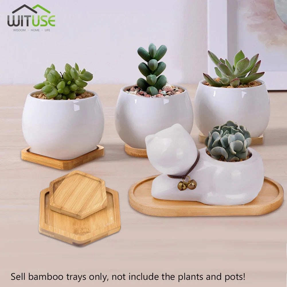 14 Style Round Square Flower Pots Planter Bamboo Tray Wood Gardening Supply Anti-Fade Simple Elegant Design Holder Home Decor