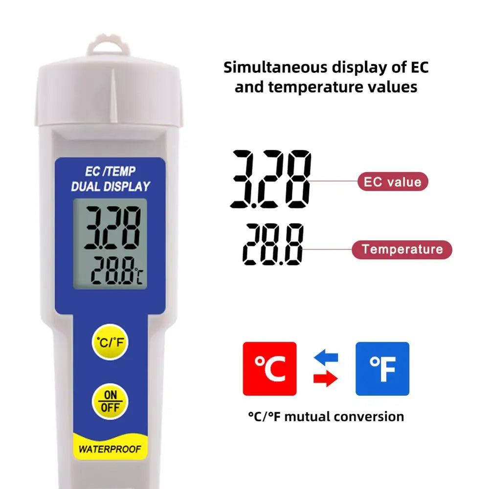 2 in 1 Soil Meter EC Temperature Conductivity Tester Nutrients Liquid Test Waterproof for Planting Gardening Hydroponics indoor