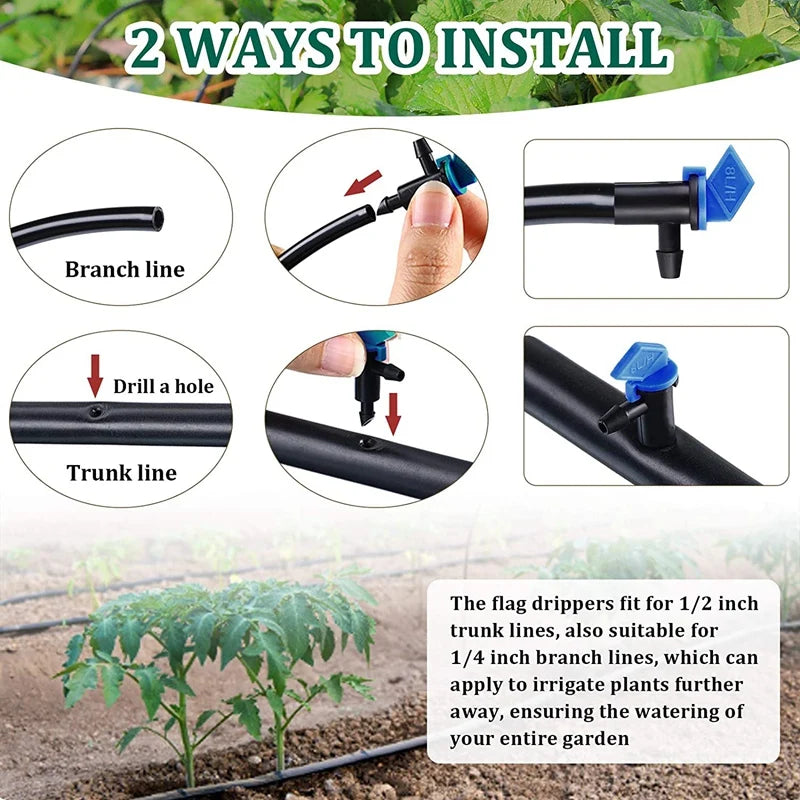 60 Pieces Irrigation Drip Emitter Garden Flag Irrigation Dripper, Trees And Shrubs (Blue Black,2GPH)