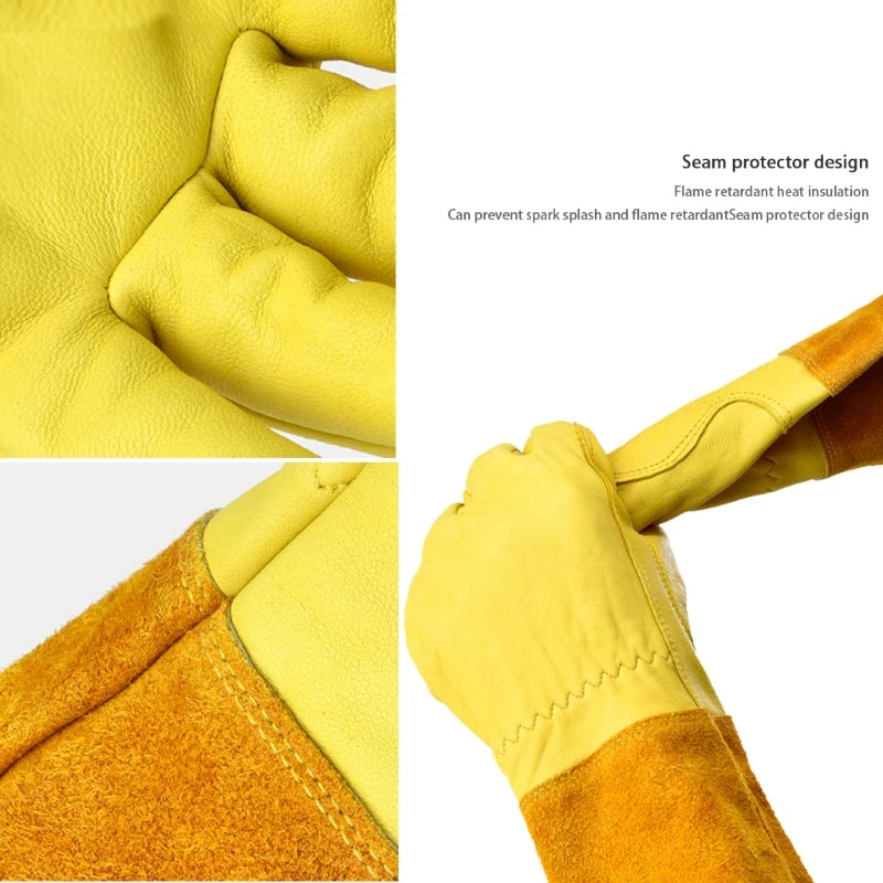 Long Sleeve Leather Gardening Gloves Puncture Resistant Breathable Leather Gauntlet Rose Pruning Floral Gauntlet