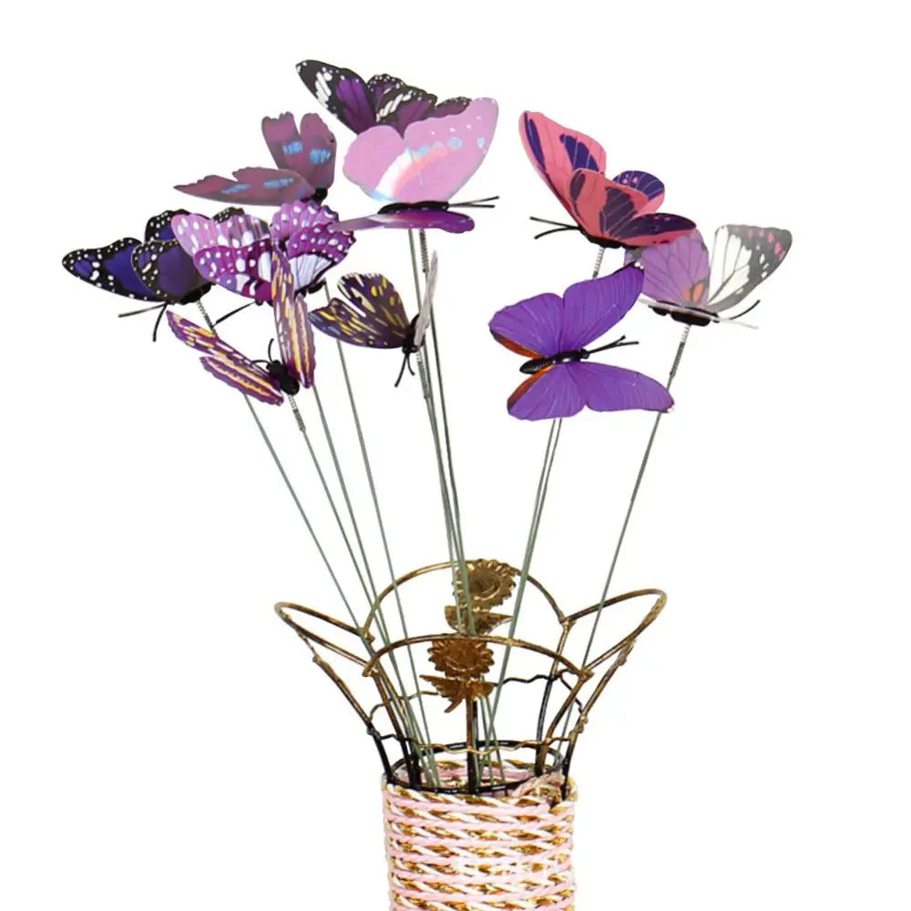 10Pcs/Set Simulation Butterfly Stick Outdoor Garden Flower Pot Decor Ornament Gardening Supplies