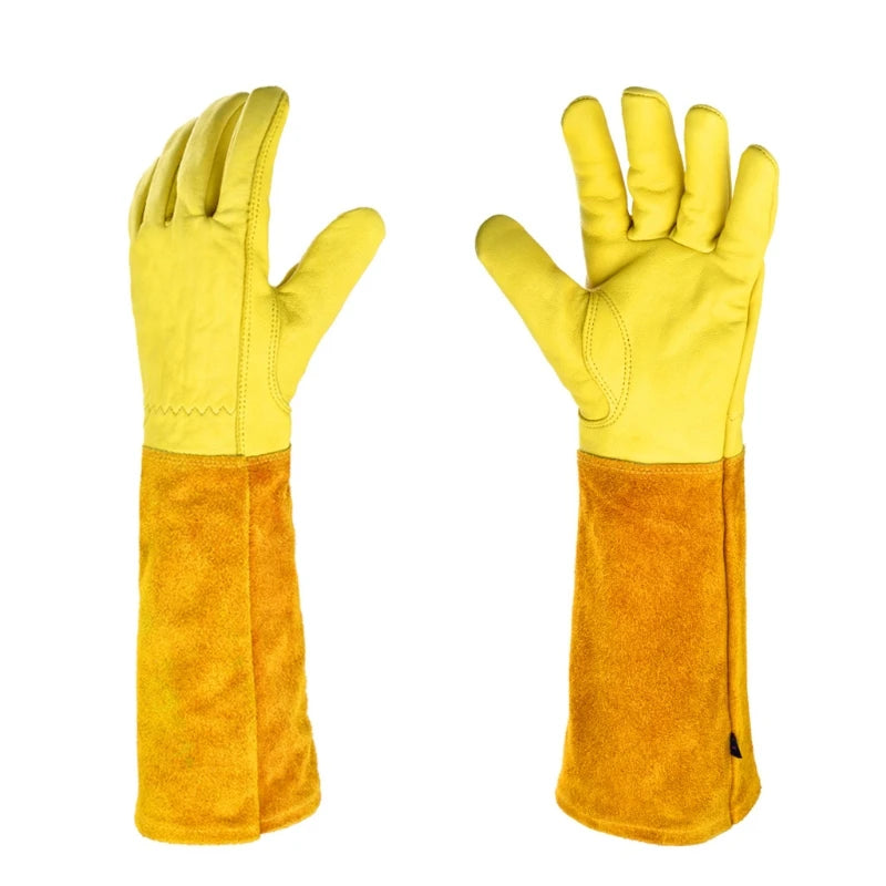 Long Sleeve Leather Gardening Gloves Puncture Resistant Breathable Leather Gauntlet Rose Pruning Floral Gauntlet