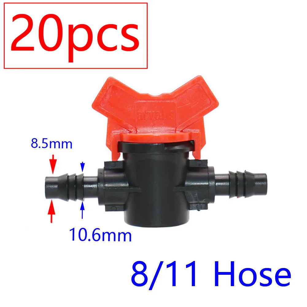 20pcs Drip Irrigation Mini Valve 4/7 3/8/10/12/16/20 /25mm Pipe Garden Tap 1/2" 3/4" Male Thread Water Hose Barb Connector