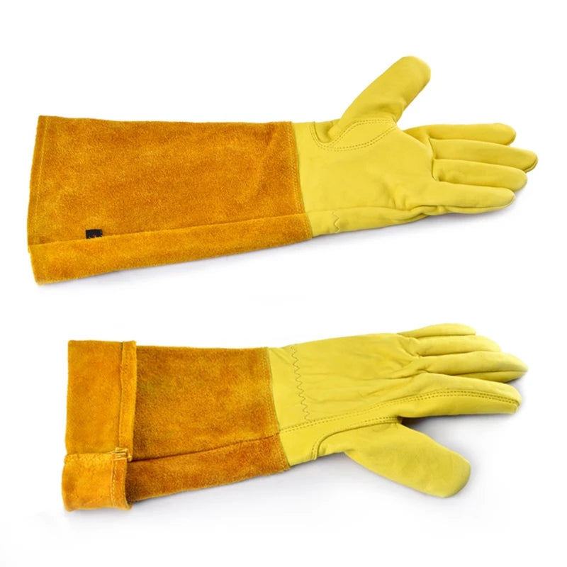 Long Sleeve Leather Gardening Gloves Puncture Resistant Breathable Leather Gauntlet Rose Pruning Floral Gauntlet