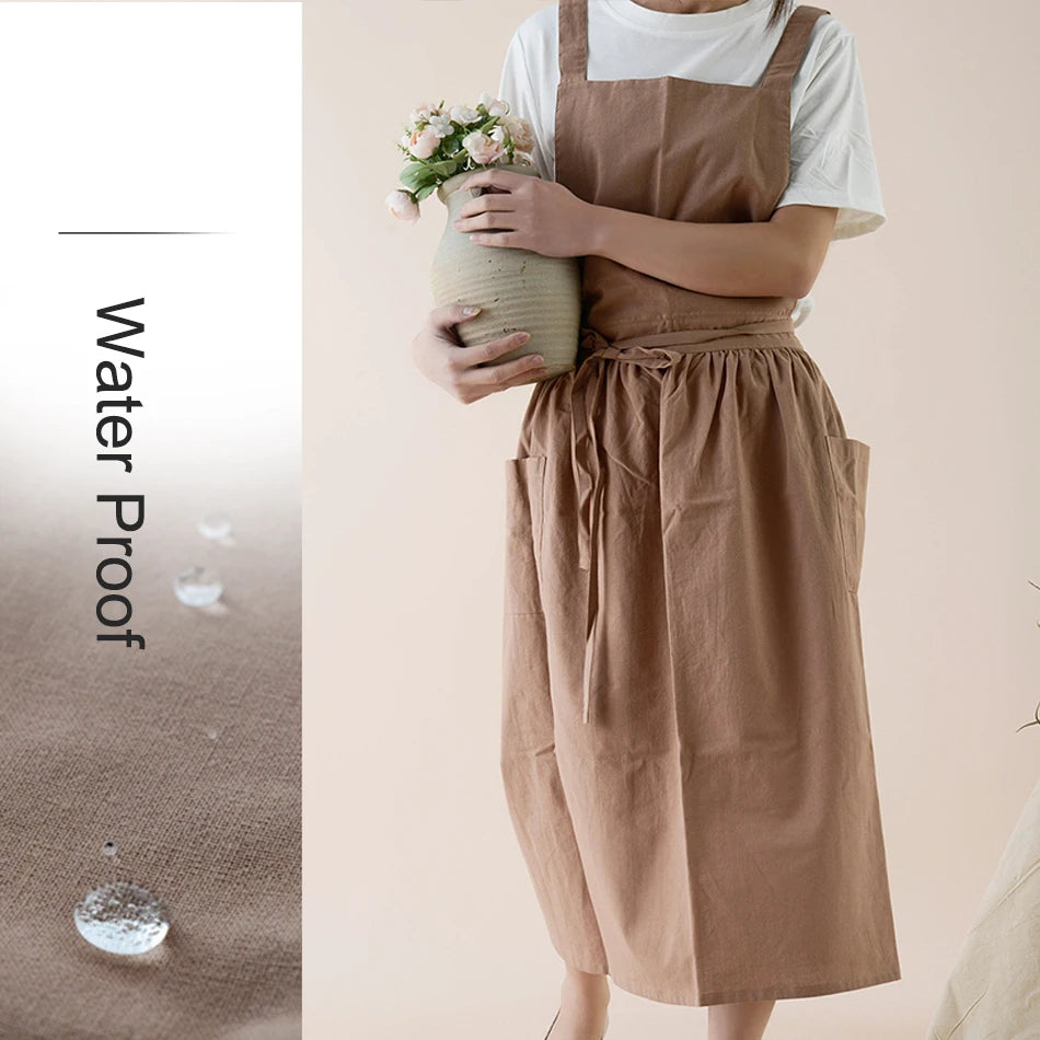 Japanese Style Apron Long Fashion 1PC  Waterproof Cotton Coffee Shop Women Men for Cooking Baking Gardening