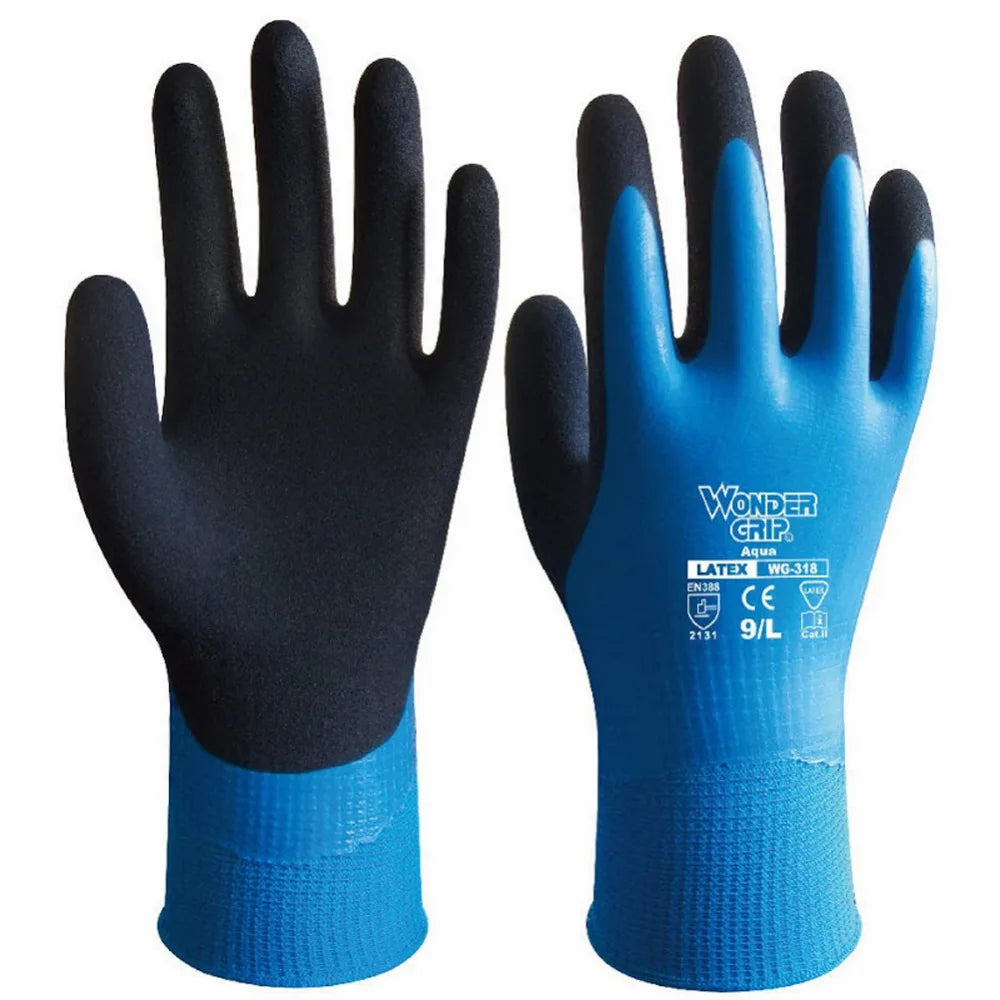 Wonder Grip Gloves Latex Waterproof Fully Coated Gloves Nylon Blue Work Gloves Coldproof Protection Gardening Gloves