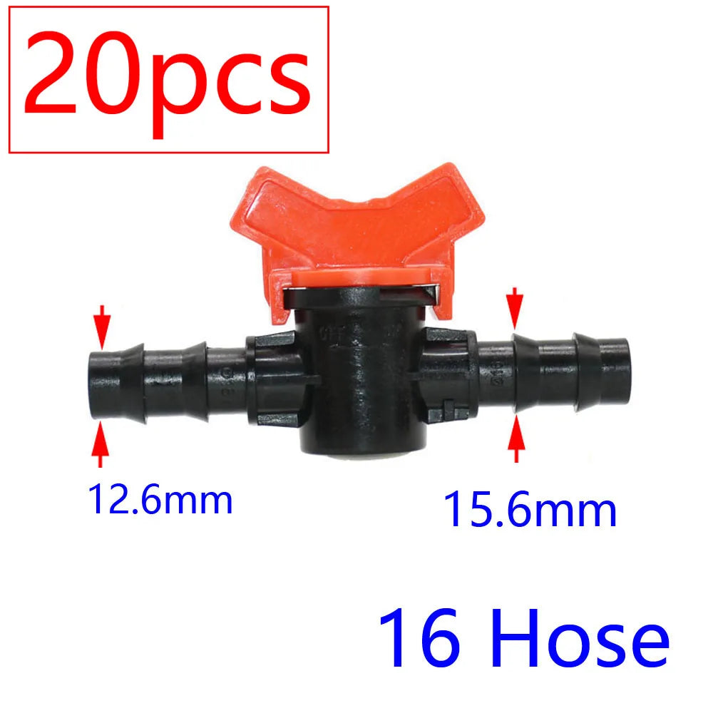 20pcs Drip Irrigation Mini Valve 4/7 3/8/10/12/16/20 /25mm Pipe Garden Tap 1/2" 3/4" Male Thread Water Hose Barb Connector