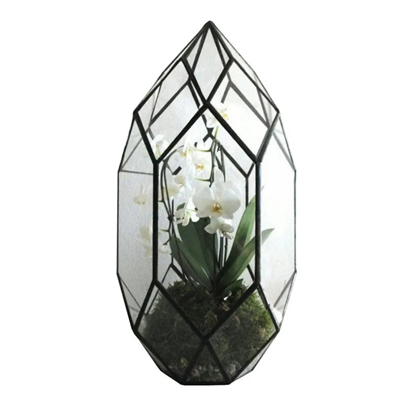 Handmade Glass Terrarium / Modern Planter for Indoor Gardening / Geometric Crystal Shape Orchid Planter Table Greenhouse