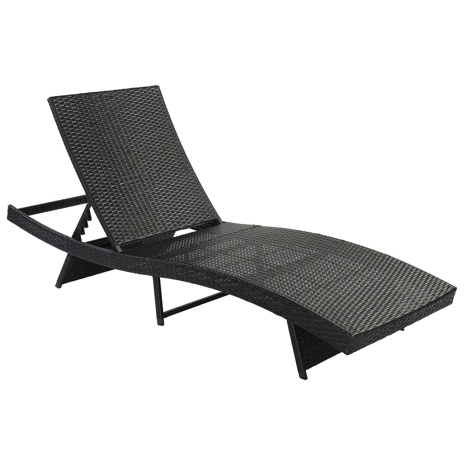 193*68*33cm S Shape Iron Frame Black Embossed Blue Cushion Woven Rattan Bed for Patio Deck Garden, Backyard Furniture