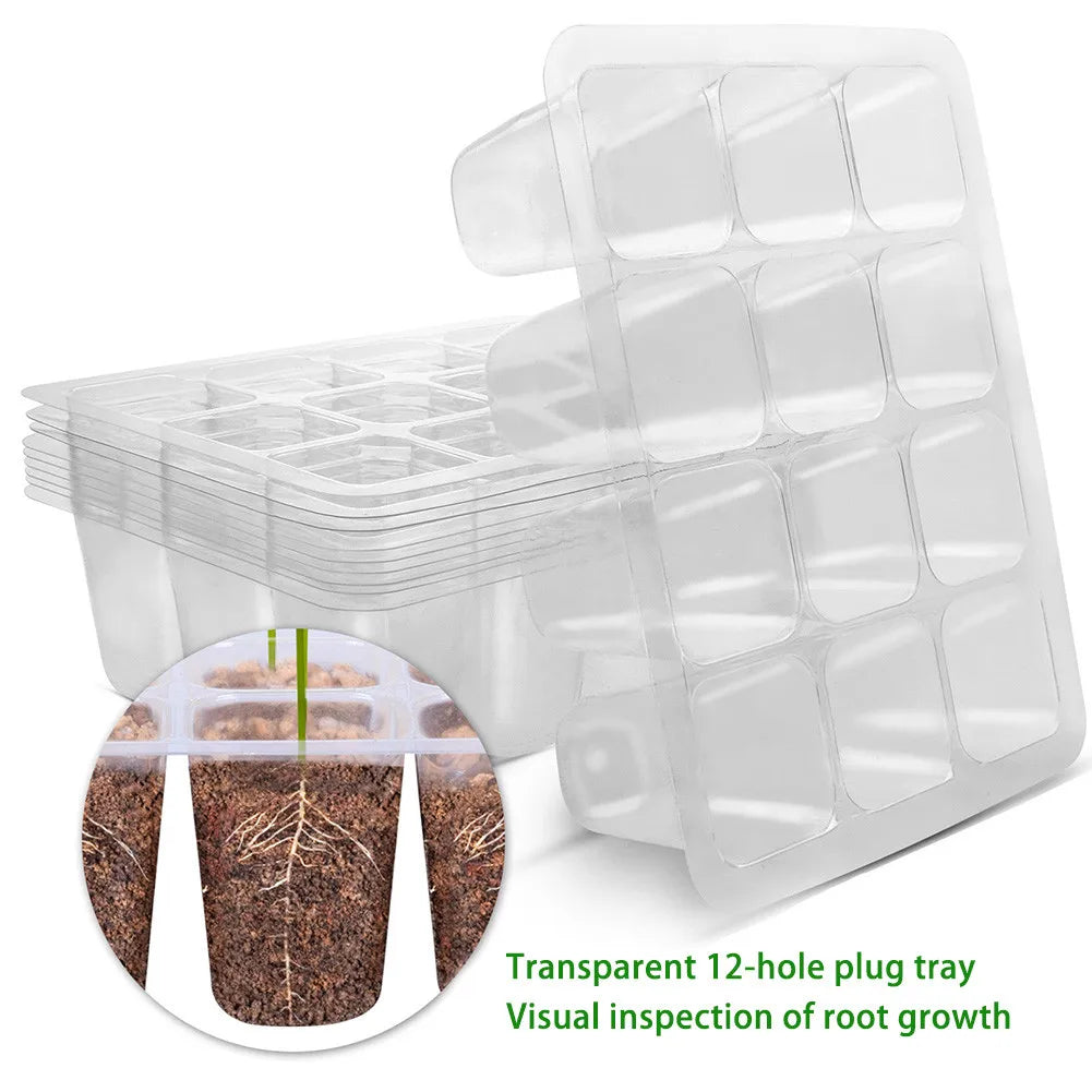 12 Holes Seedling Trays Seed Starter Plant Flower Grow Box Grow Starting Germination Box Nursery Pots Supplies Garden Supplies