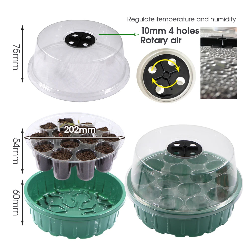 14 Cells Plant Seed Starting Pots Seedling Trays Germination Grow Sponge Replacement Root Starters Container Transparent Cover