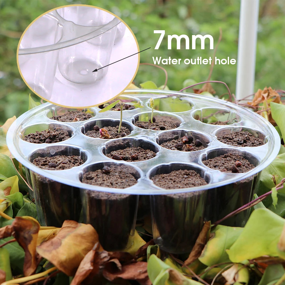 13 Cells Round Plant Seed Starting Pot with Warmer Cover Humidity Dome Gardening Seedling Care Package Nursery Plant Grow Tray