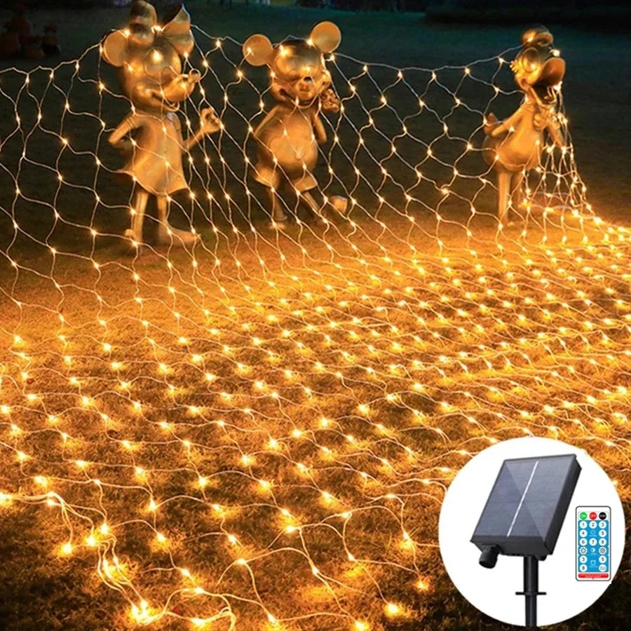 Solar Power or EU plug Led Net String Lights Street Garlands Christmas Outdoor New Year Wedding Party Fairy Garden Decor