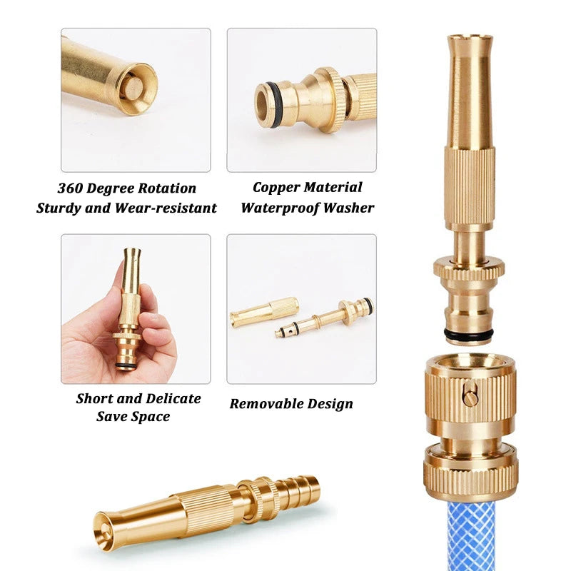 Adjustable Brass Garden Irrigation Spray Gun Hose Tap Connector High Pressure Faucet Spray Nozzle Gardening Car Washing Tools