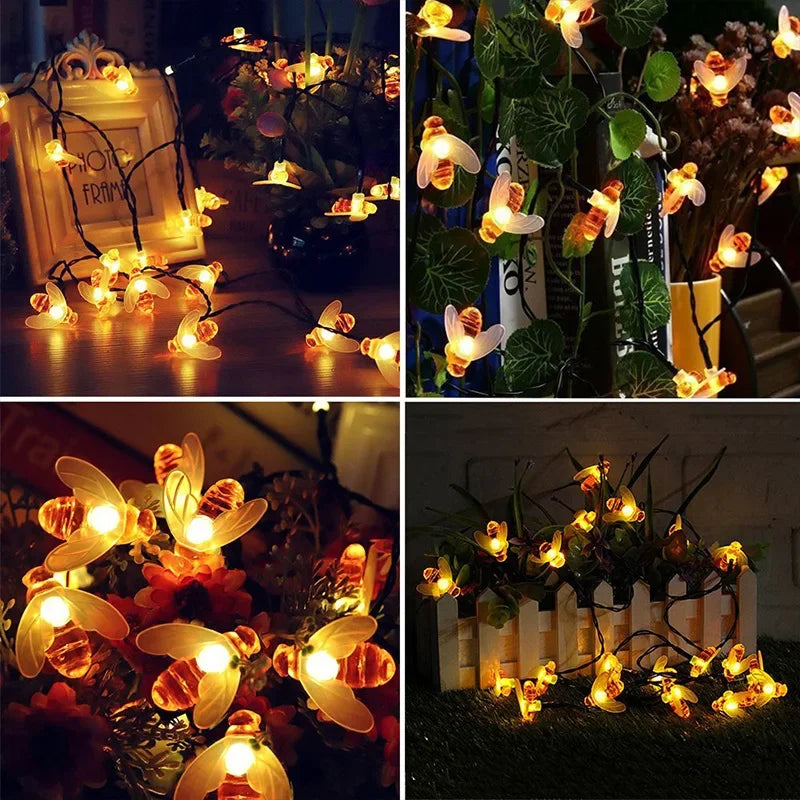 12M Simulation Honey Bees Solar Power String Lamp Fairy Lights Garlands Garden Christmas Holiday Home Decor Outdoor