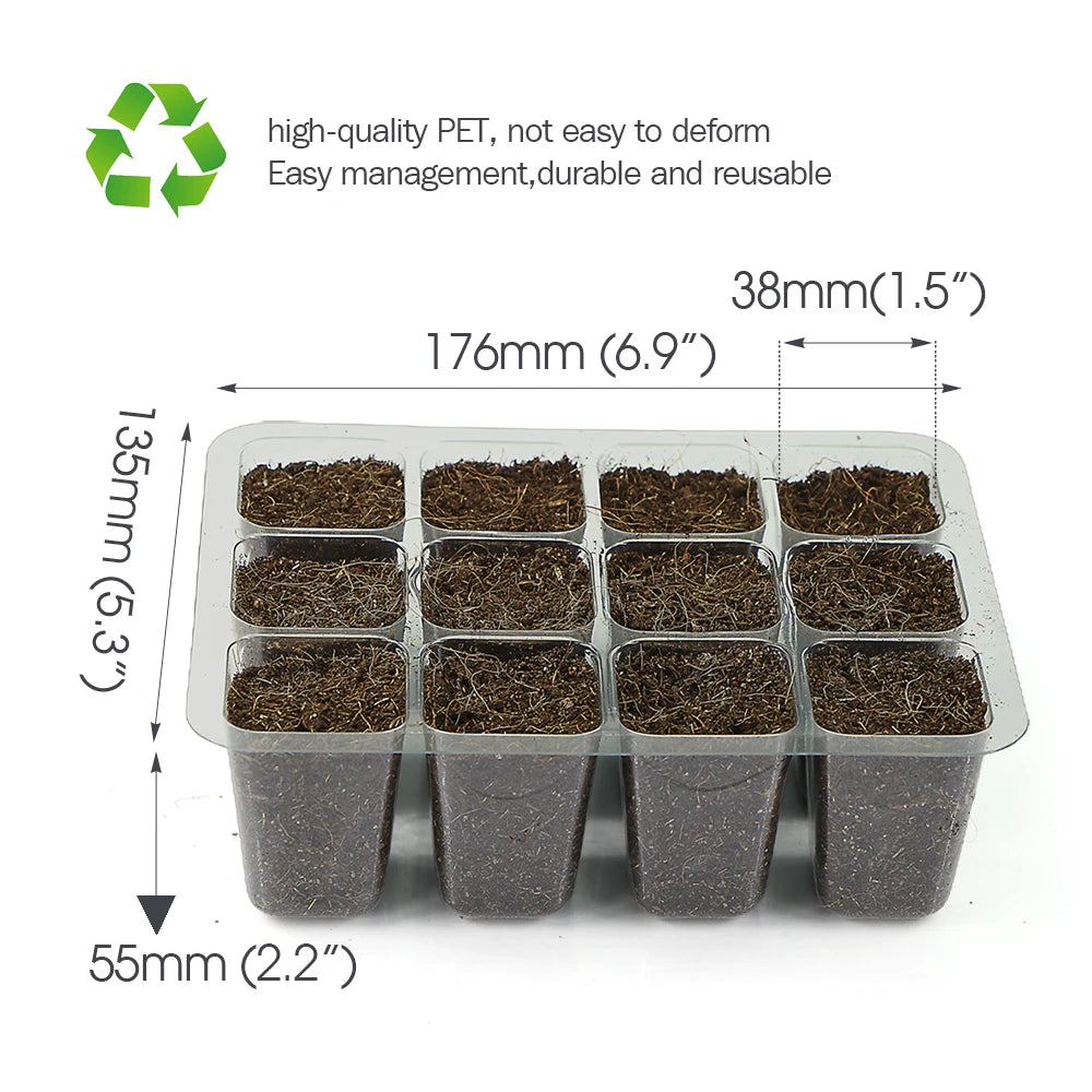 12-Cell Transparent Seedling Starting Tray Gardening Nursery Grow Germination Pot Plastic Seed Starter Tray Plant Grow Container