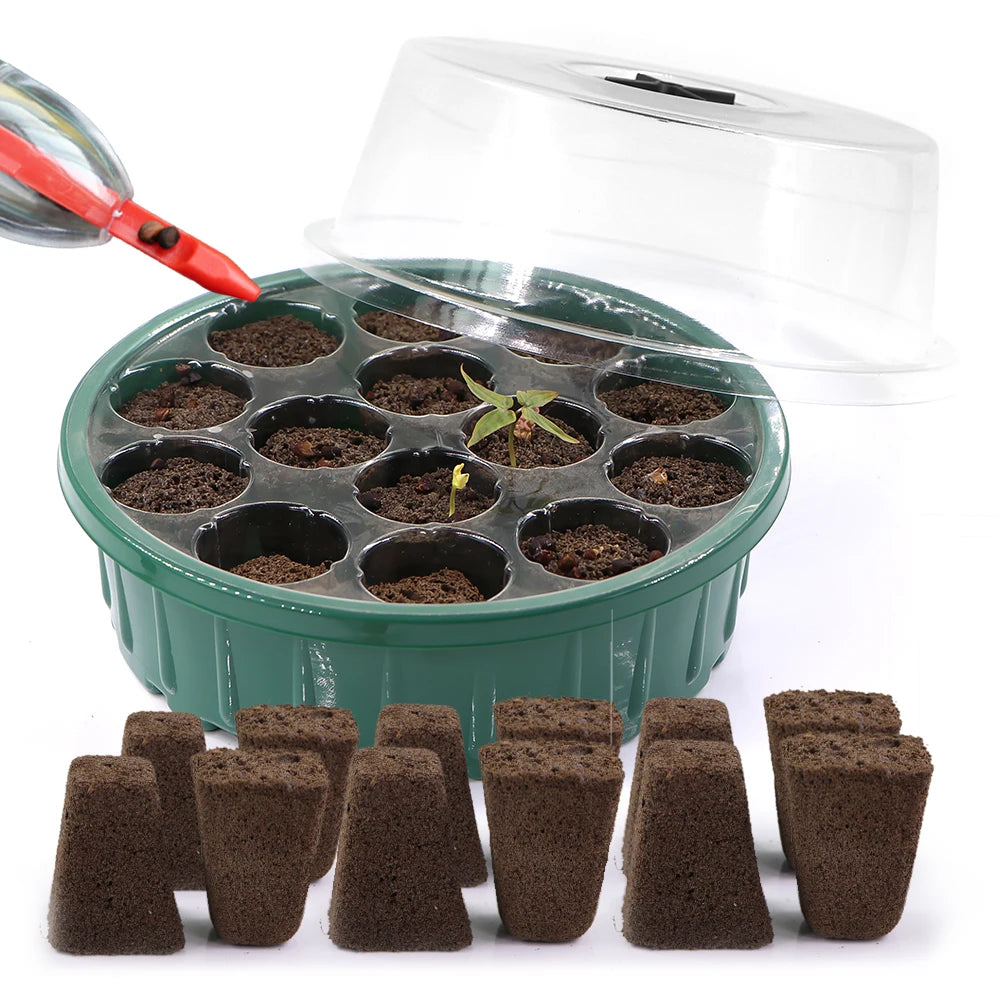 14 Cells Plant Seed Starting Pots Seedling Trays Germination Grow Sponge Replacement Root Starters Container Transparent Cover