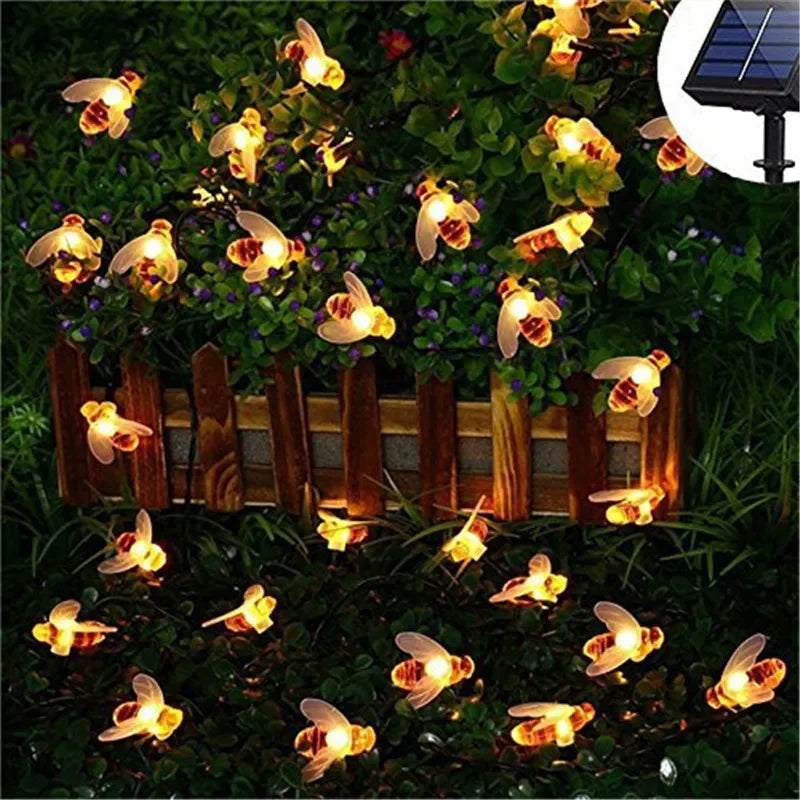 12M Simulation Honey Bees Solar Power String Lamp Fairy Lights Garlands Garden Christmas Holiday Home Decor Outdoor