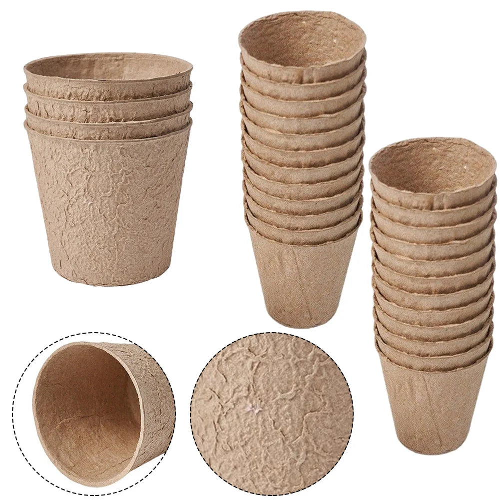 100Pcs Flower Pots Peat Planting Pots Biodegradable Paper Pulp 6*6*4.5cm For Plant Starter Starting Tray Gardening Supplies