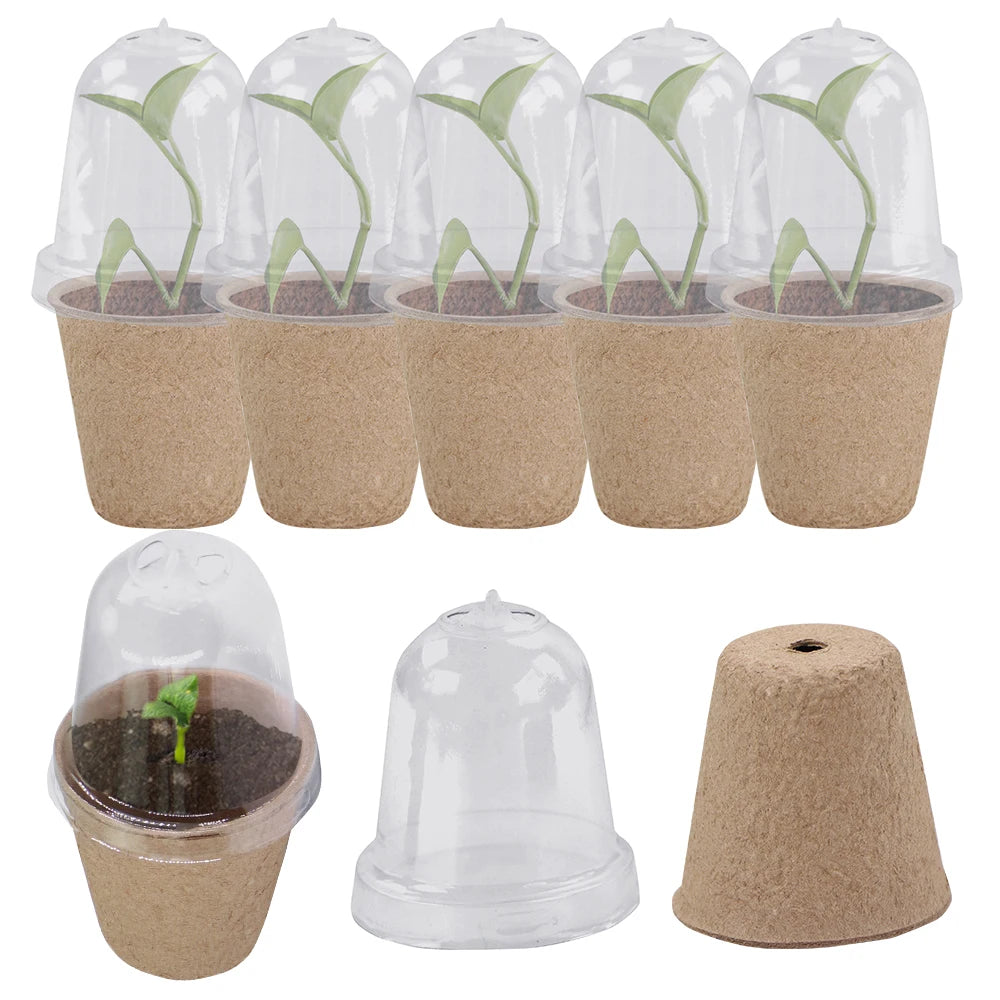 120x60MM Biodegradable Plant Seed Starting Pot Garden Nursery Seedling Cup Round Humidity Dome with Transparent Cover Starters