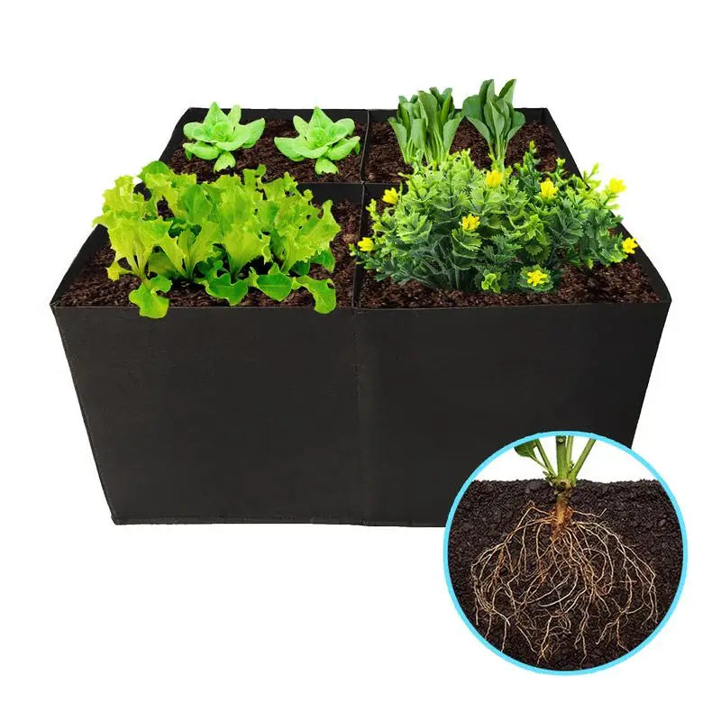 Raised Garden Bed 4 Divided Fabric Square Garden Grow Bag Non-Woven Fabric Breathable Gardening Planter For Carrot Onion Flower