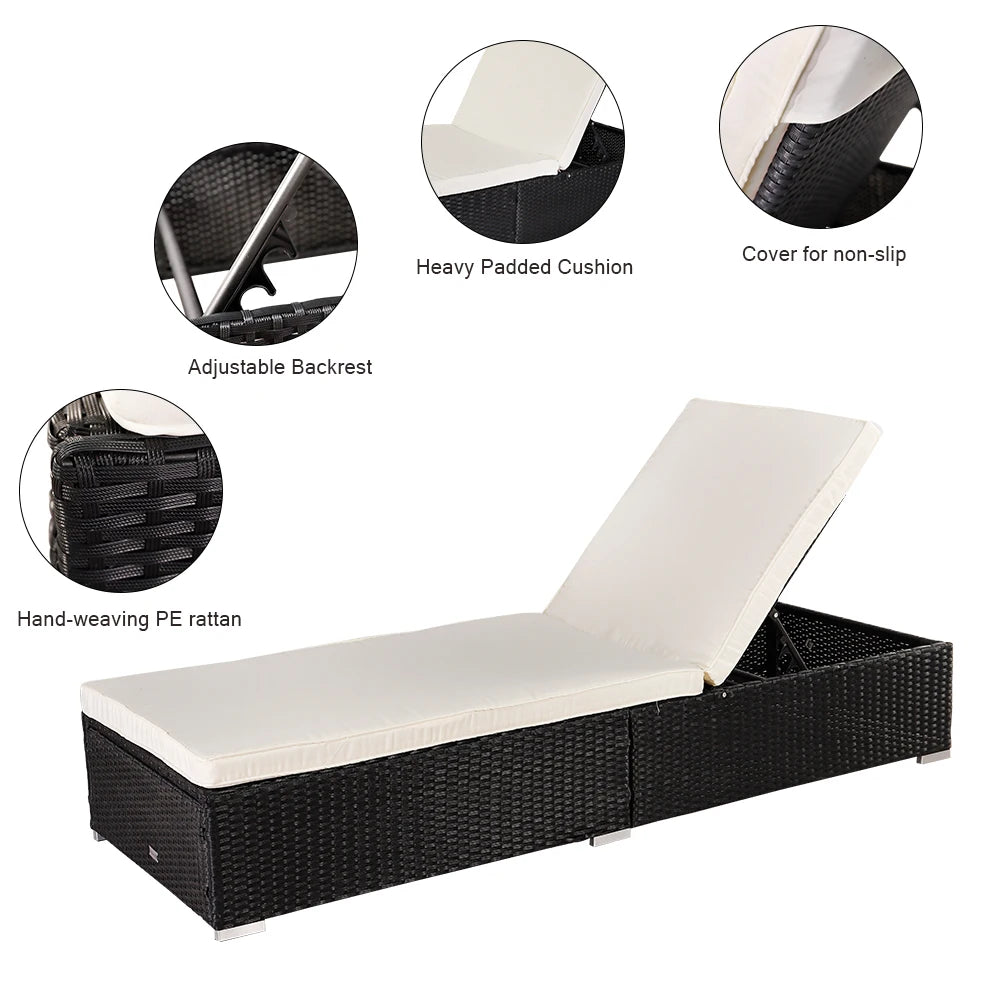 Outdoor Leisure Rattan Furniture Pool Bed / Chaise (Single Sheet) for Patio Deck Garden, Backyard Furniture