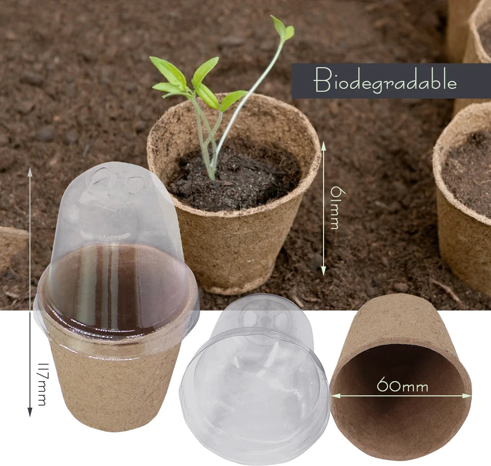 120x60MM Biodegradable Plant Seed Starting Pot Garden Nursery Seedling Cup Round Humidity Dome with Transparent Cover Starters