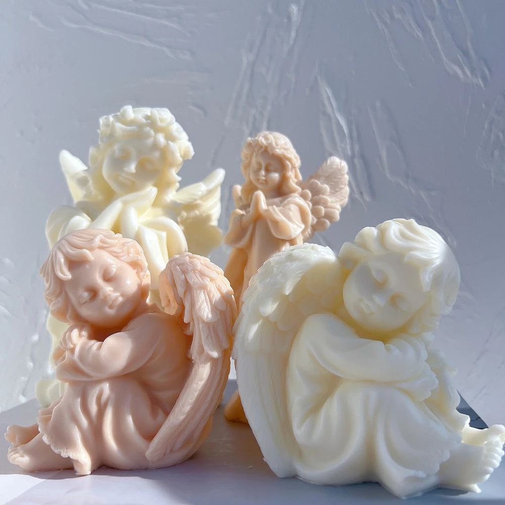 Cherub Silicone Mold Boy Art Sculpture Soy Wax Candle Mould Praying Girl Angel Statue Home Decor Gardening Crafts