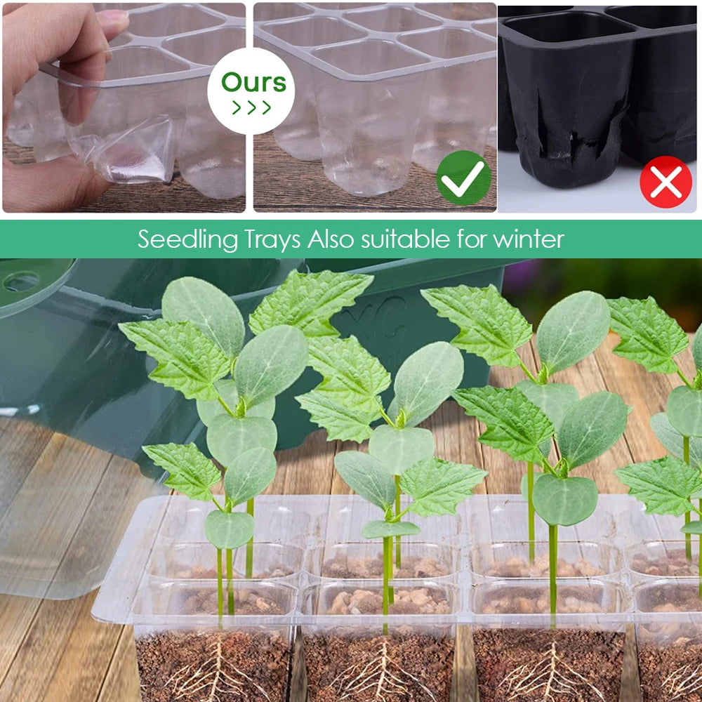 3-colors 12 Cells Nursery Seedling Trays Plant Seed Starting Pots Germinating Transparent Cover Growth Pots Adjustable Humidity