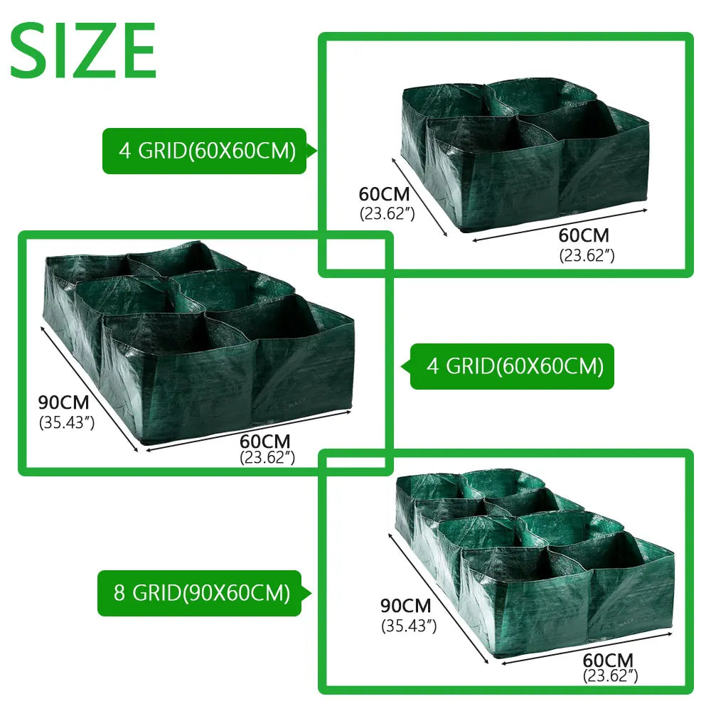 4/6/8 Grid PE Square Planting Bags Plants Pots Durable Split Garden Beds for Vegetable Strawberry Outdoor Home Planter Container