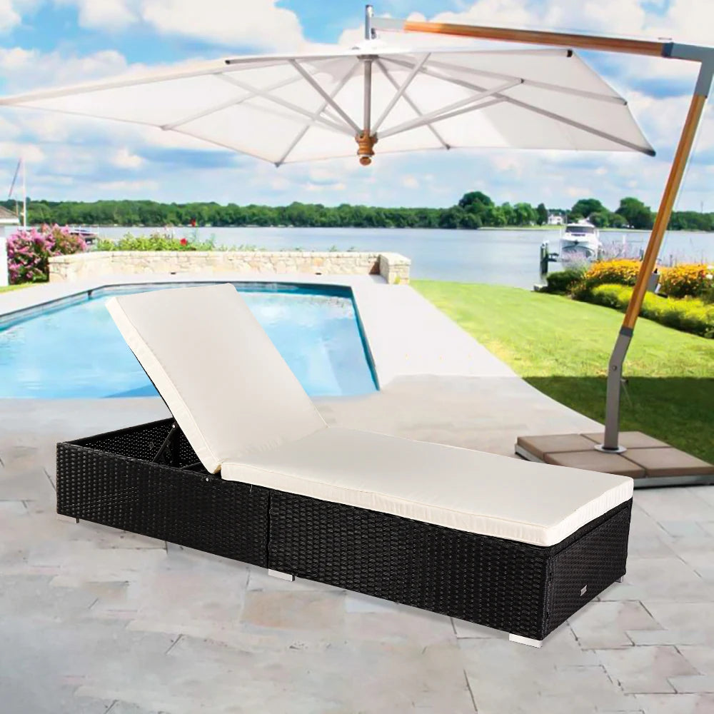 Outdoor Leisure Rattan Furniture Pool Bed / Chaise (Single Sheet) for Patio Deck Garden, Backyard Furniture