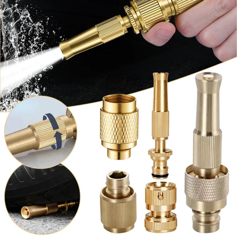 Brass High Pressure Sprinkler Adjustable Gardening Irrigation Spray Gun Quick Connector Car Wash Water Gun Nozzle Garden Tool