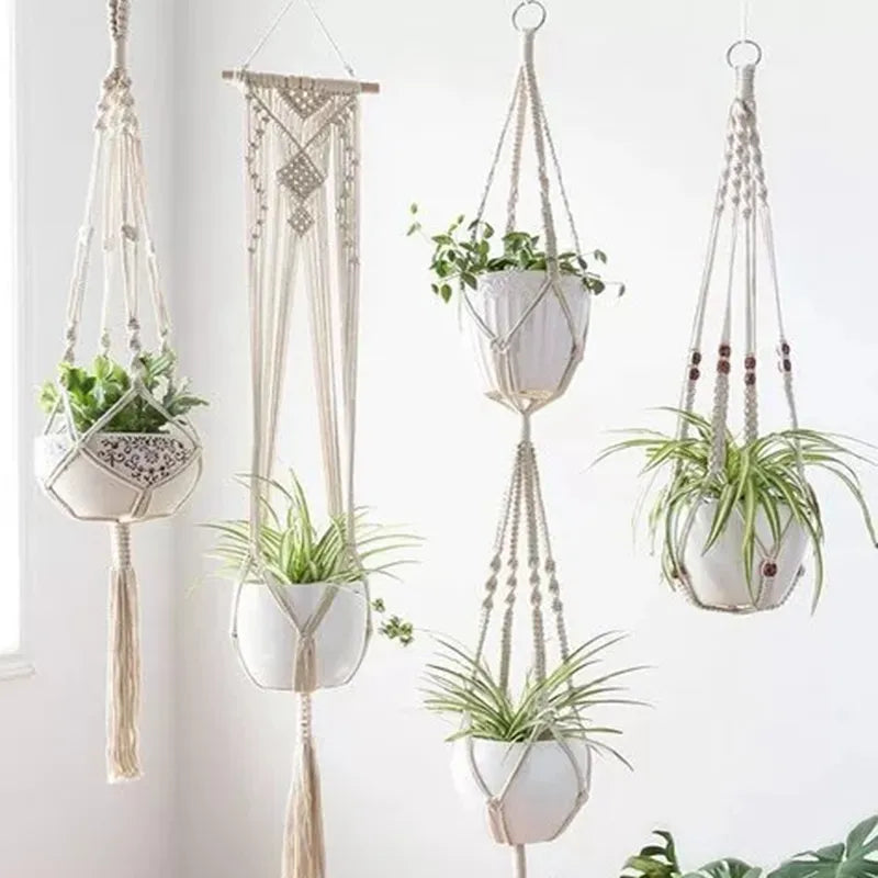 Gardening Green Plant Hanging Basket Cotton Rope Hanger Flower Pot  Handmade Macrame Pot Pocket Wall Boho Courtyard  Home Decor