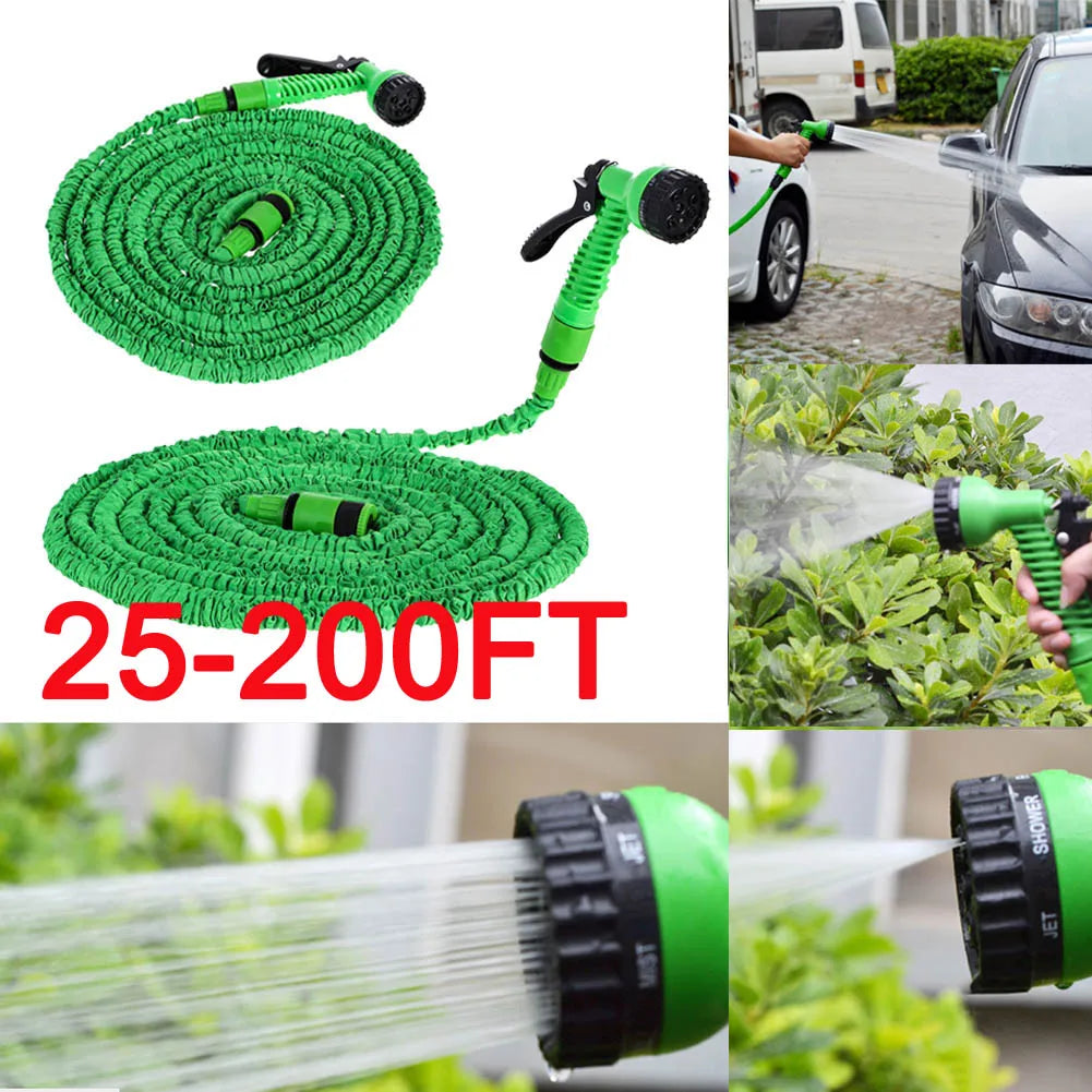 25FT-200FT Retractable Hose Flexible Garden Water Hose Car Cleaning Spring Pipe Flexible Hose Plant Watering W/ Spray Gun