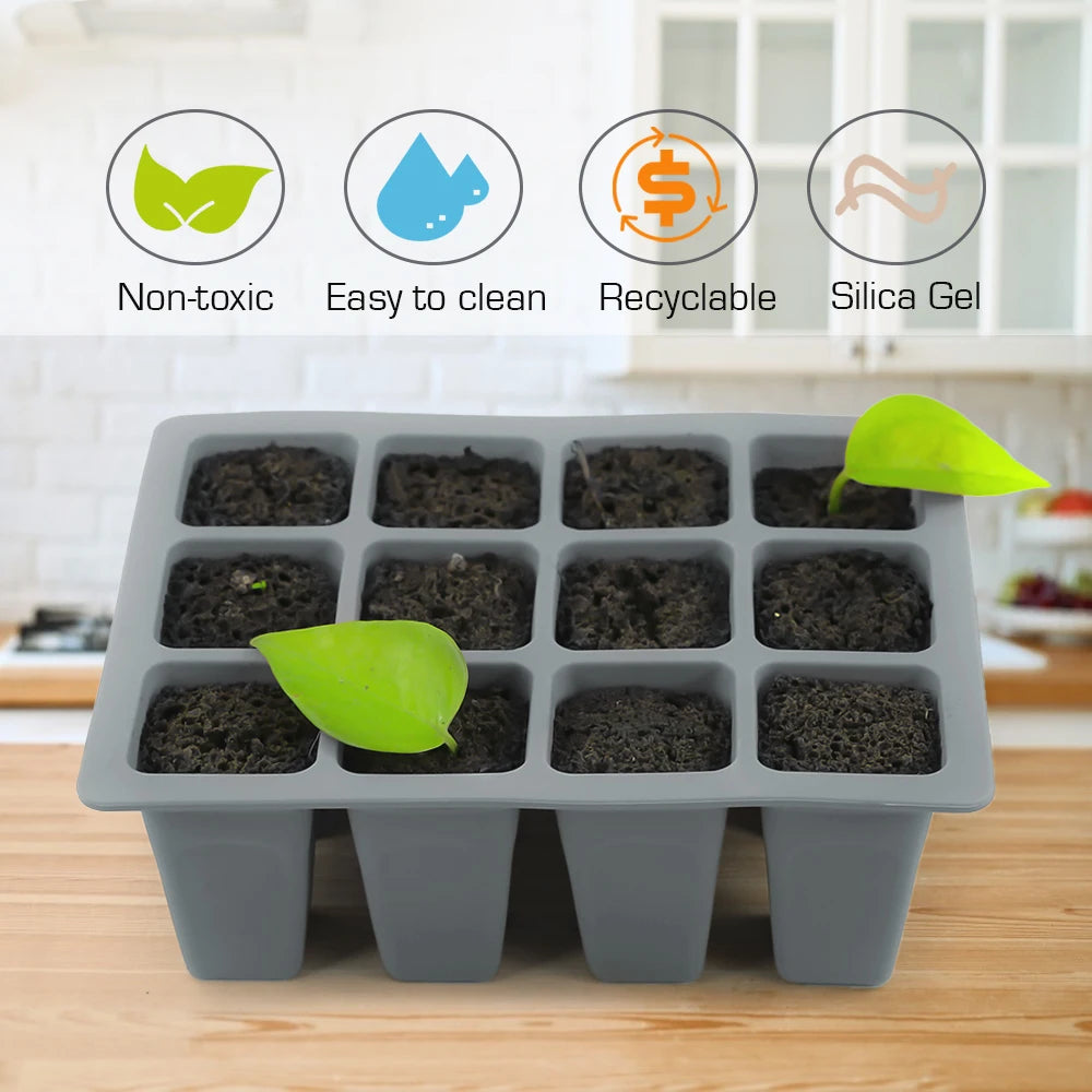 4/6/12 Cells Silicone Plants Seed Starting Tray Germination Nursery Pots Seedling Indoor Garden Container Propagation Grow Box