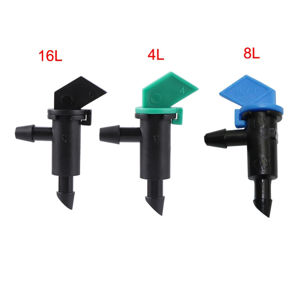 200Pcs 4L/8L/16L Flag Dripper 1/4" Barbed Steady Flow Micro Drip Irrigation Emitter Garden Bonsai Plants Flower Watering Dripper