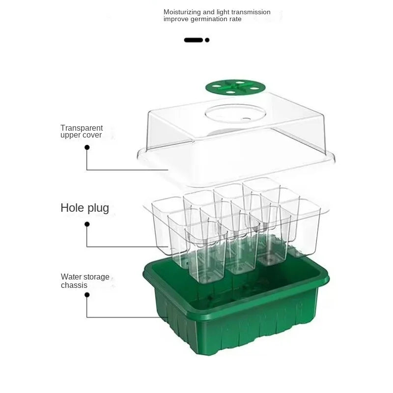 New 12 Holes Seedling Trays Seed Starter Starter Plant Flower Grow Box Propagation for Gardening Grow Starting Germination Box