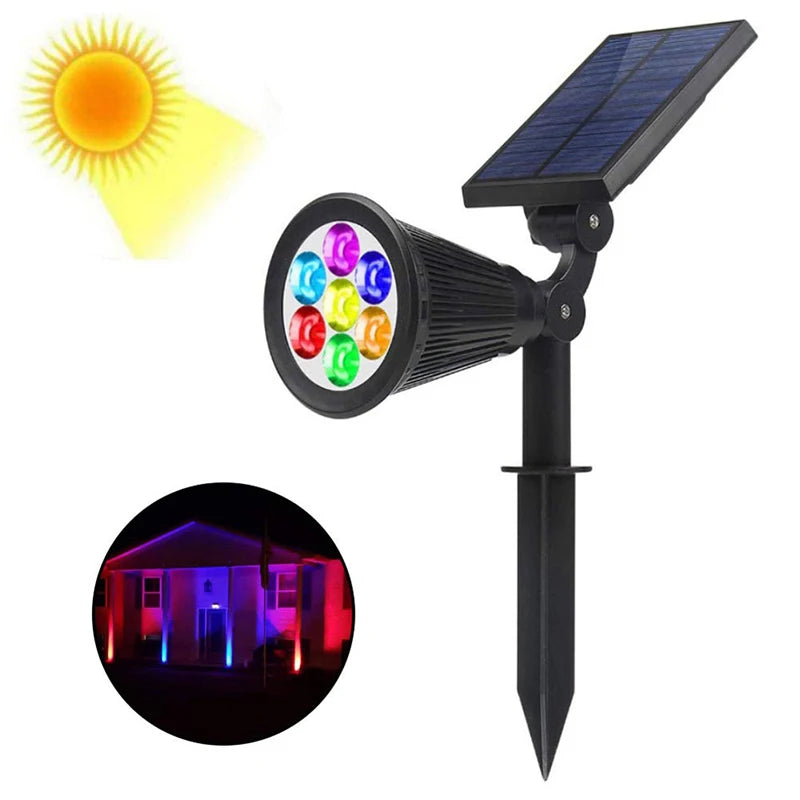 Led Solar Spotlight 7 Color Changing 180 Degree Adjustable Outdoor Lighting Garden Lawn Landscape Wall Light for Decoration