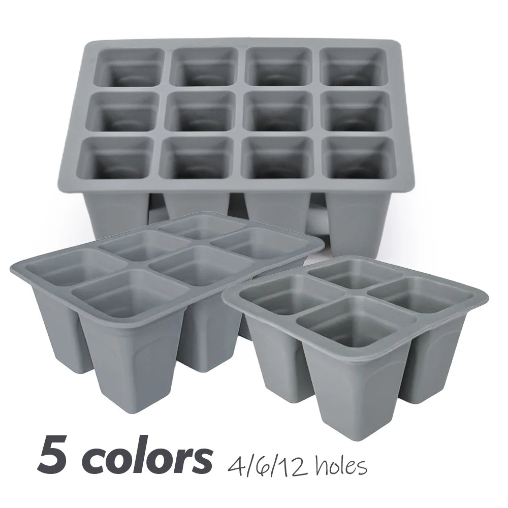 Silicone 4/6/12 Cell Seed Starting Tray Seedling Germination Container Indoor Garden Nursery Pots Reusable Propagation Grow Box