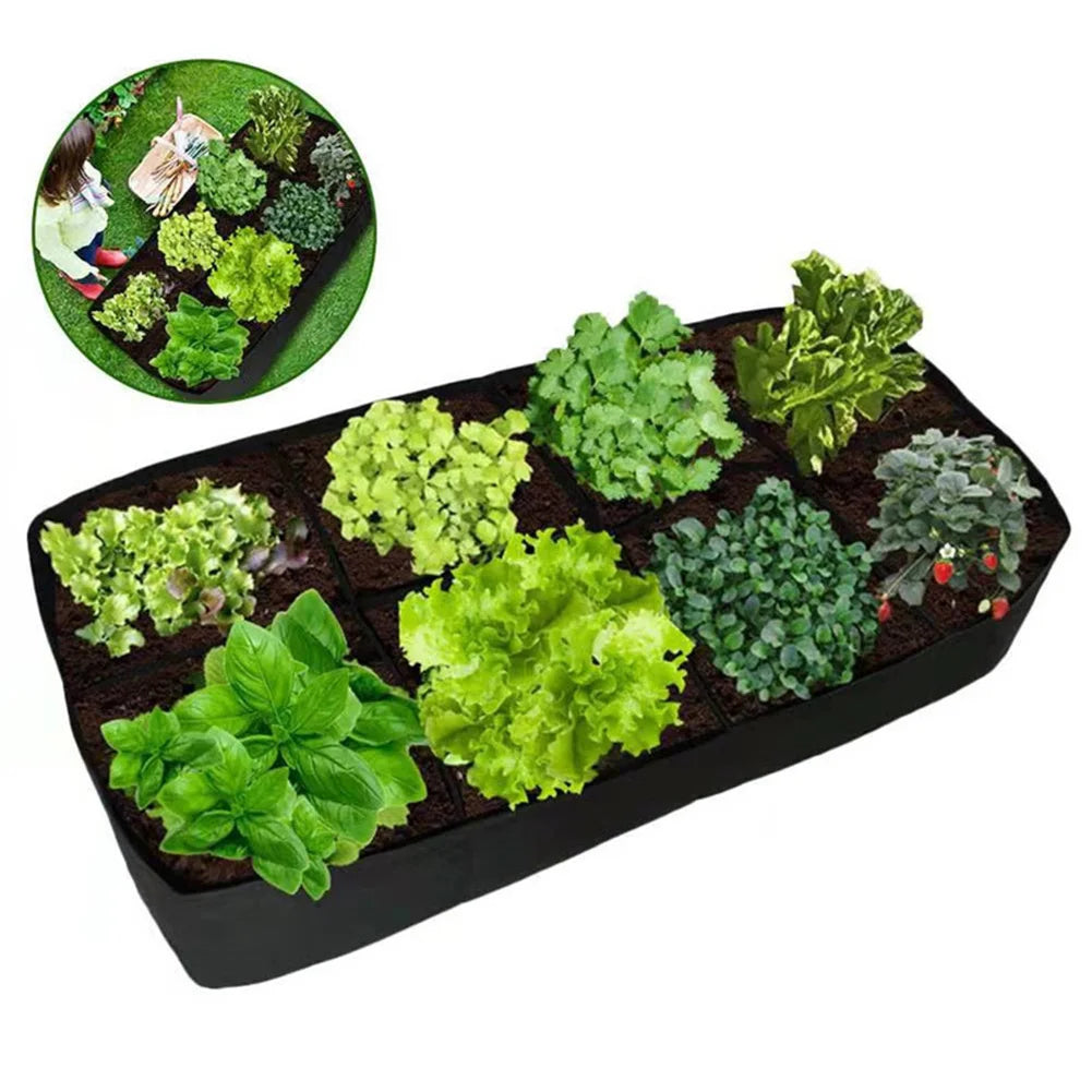 Fabric Raised Garden Bed 8 Grids Garden Plant Grow Bags Reusable Felt Planting Bed Rectangle for Growing Herbs Flowers Vegetable