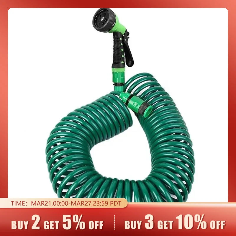 Garden Irrigation Water Hose Sprinkler Garden Hose with 8 Patterned Nozzles Car Cleaning Spring Pipe Plastic Hose