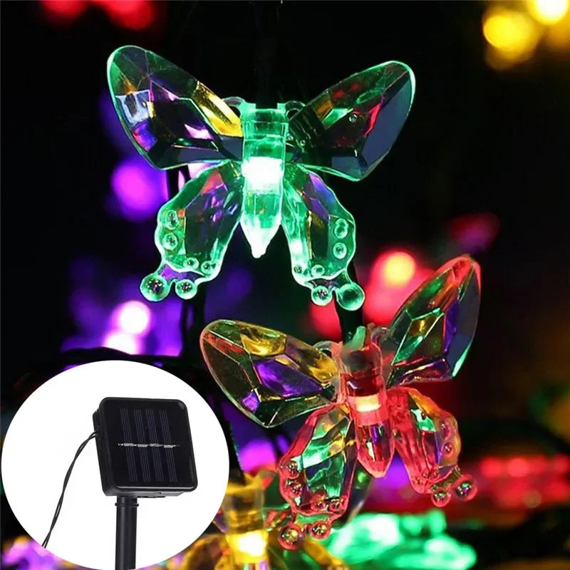 Crystal Butterfly LED Solar Fairy String Lights Christmas Waterproof New Year Solar LED Lights Garland Garden Wedding Decoration