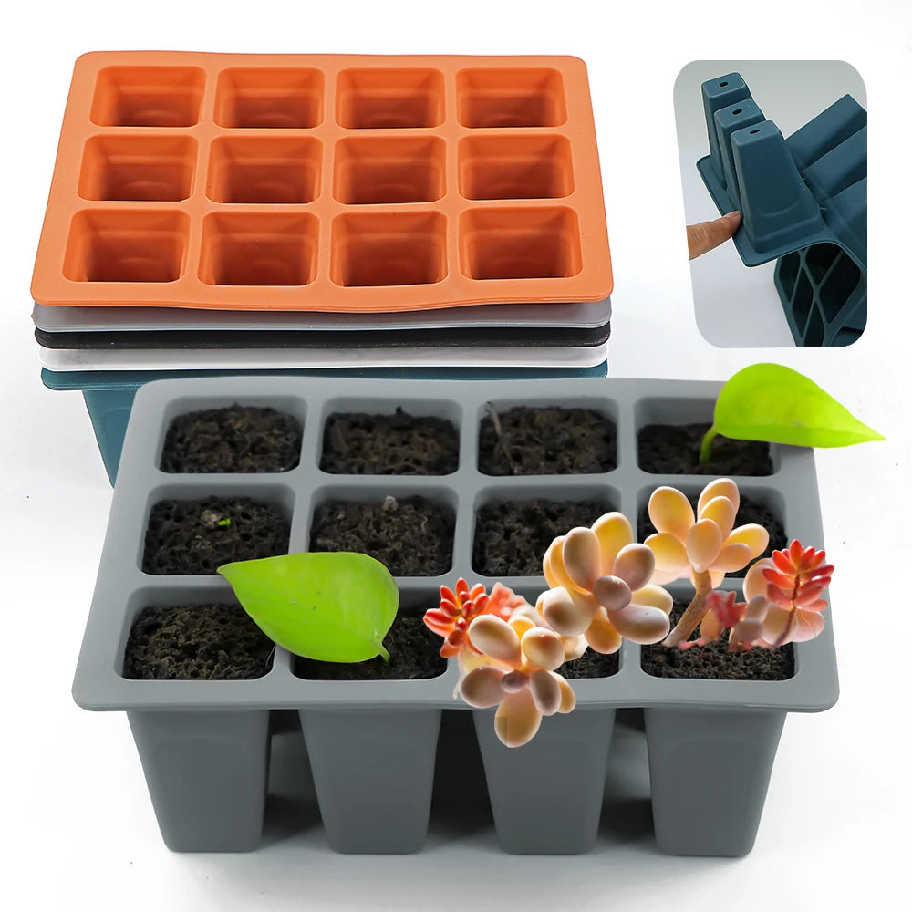 4/6/12 Cells Silicone Plants Seed Starting Tray Germination Nursery Pots Seedling Indoor Garden Container Propagation Grow Box