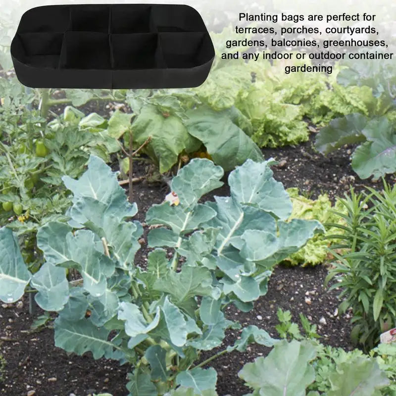 Fabric Raised Garden Bed 8 Divided Rectangle Breathable Planting Garden Grow Bags Non-woven Fabric Breathable Gardening Planter