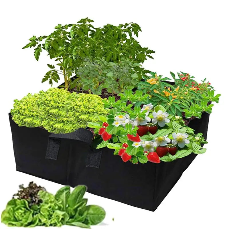 Fabric Raised Garden Bed 4 Grids Rectangle Grow Bags Plant Grow Bags With Carrying Handle For Outdoor Growing Vegetables Plants