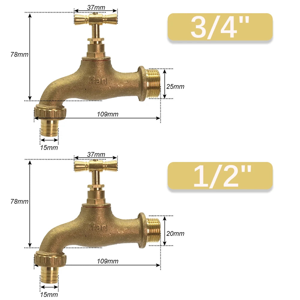 1PCS 1/2" 3/4" Metal Water Tap Brass Copper Garden Home Irrigation Faucet Replacement Valve Fitting Switch Tool Durable Coupling