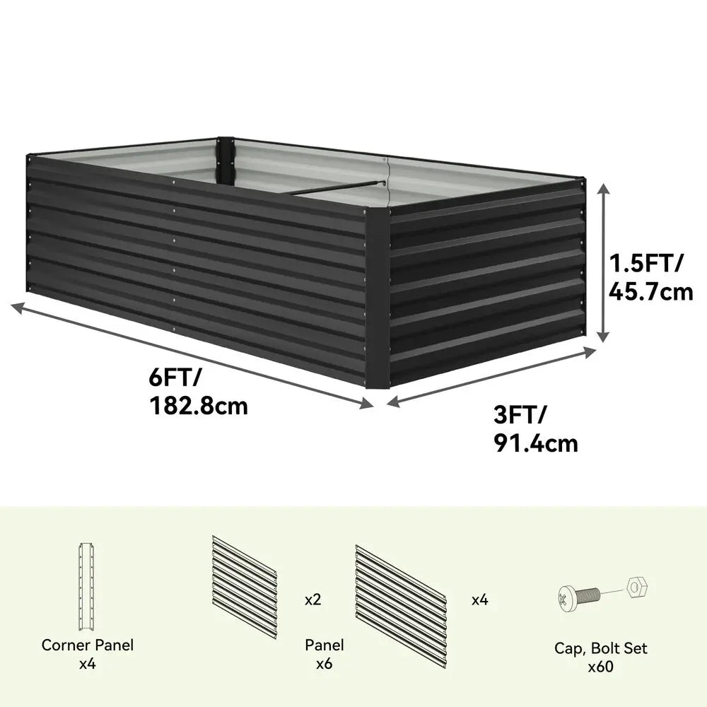 6x3x1.5ft Raised Garden Bed Kit Outdoor Large Metal Patio Planter Box w/ 2 Glove