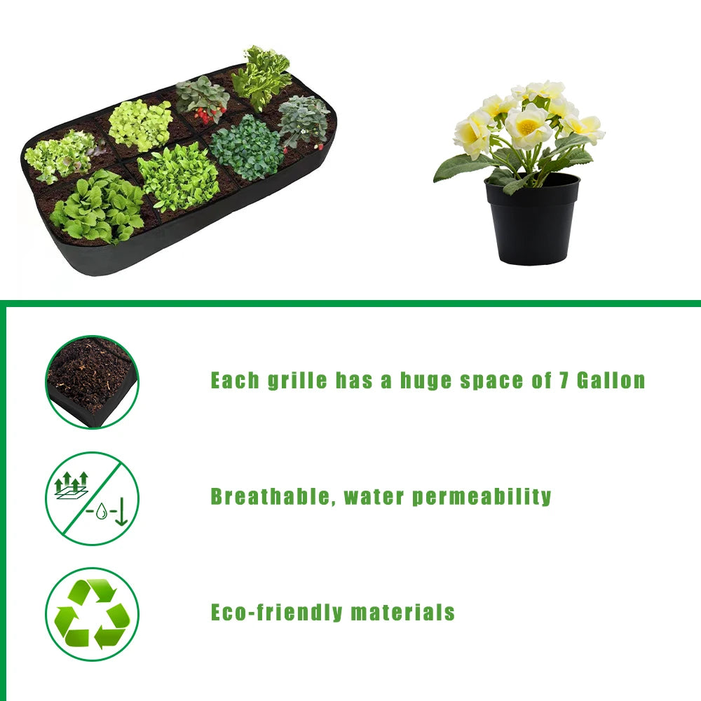 Rectangular Planting Bag Multi-grid Raised Garden Bed For Vegetables Flowers Felt 4/8 Pockets Square Plant Grow Bags